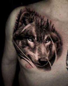 tatuagem de lobo no peito