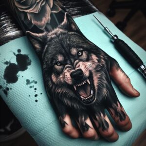 tatuagem de lobo na mao