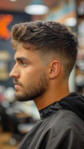 corte fade com topete masculino